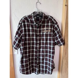 Harley Davidson Mens Plaid Short Sleeve Button Up Shirt Tall‎ XL